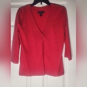 Cable&Gauge S Red SILK Blend 3/4 Sleeve 1 Button Knit Women’s Sweater Cardigan